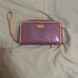 Consuela Purple and Tan Wristlet Clutch